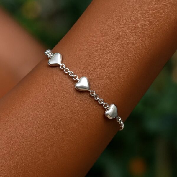 Sterling Silver Rhodium Plated Puffed Triple Heart Bracelet - alternate view 5