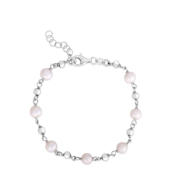 Sterling Silver Rhodium Plated Pearl Bead Bracelet - alternate view 2