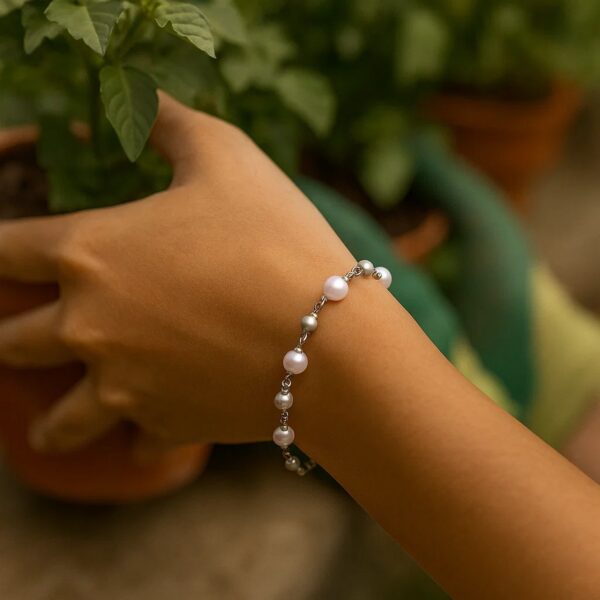 Sterling Silver Rhodium Plated Pearl Bead Bracelet - alternate view 5