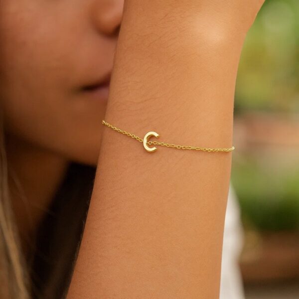14K Yellow Gold Mini Initial C Bracelet - alternate view 4