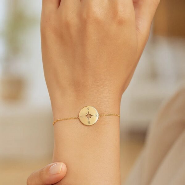 14k Yellow Gold 7 inch Bracelet with Compass (1.00 mm) - alternate view 2
