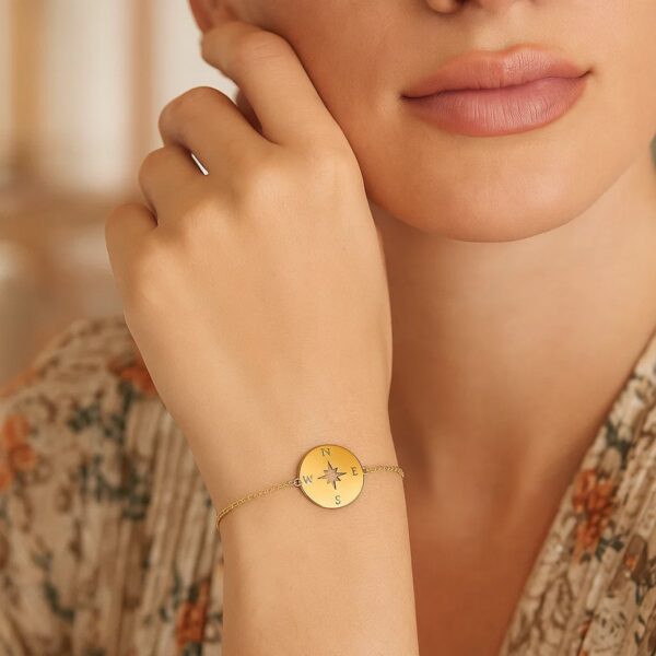 14k Yellow Gold 7 inch Bracelet with Compass (1.00 mm) - alternate view 3