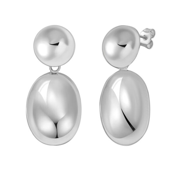Sterling Silver Rhodium Plated Puffed Oval Double Button Drop Earrings - alternate view 2