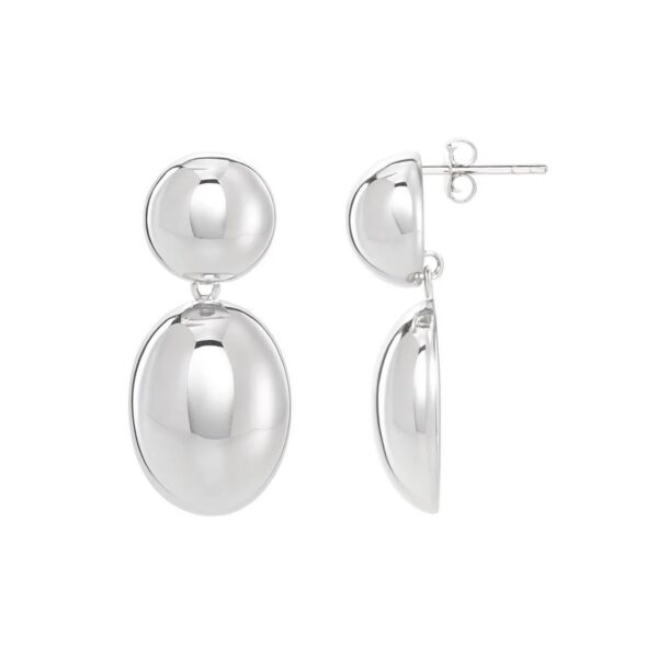 Sterling Silver Rhodium Plated Puffed Oval Double Button Drop Earrings - alternate view 3