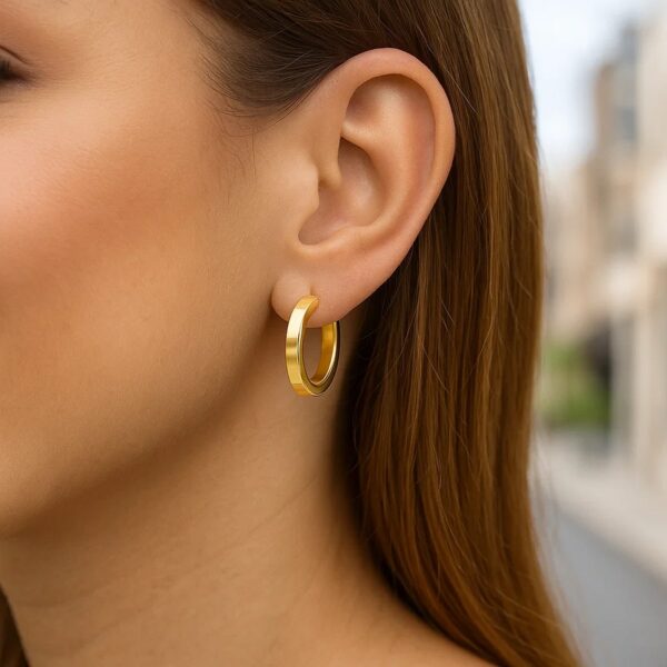14K Yellow Gold Square Tube Hoop Earrings(3x20mm) - alternate view 2