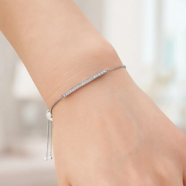 Adjustable Bar Bracelet with Cubic Zirconia in Sterling Silver (1.20 mm) - alternate view 2