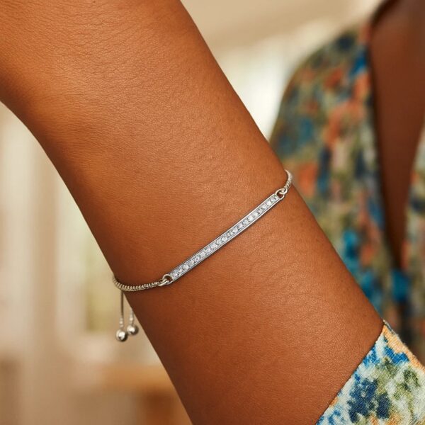 Adjustable Bar Bracelet with Cubic Zirconia in Sterling Silver (1.20 mm) - alternate view 3
