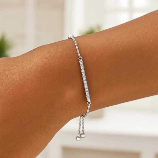 Adjustable Bar Bracelet with Cubic Zirconia in Sterling Silver (1.20 mm) - alternate view 4