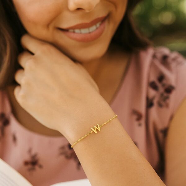 14K Yellow Gold Mini Initial W Bracelet - alternate view 4