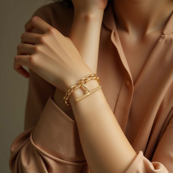 14k Yellow Gold Alternating Oval and Round Chain Bracelet with Toggle (3.90 mm) - alternate view 2