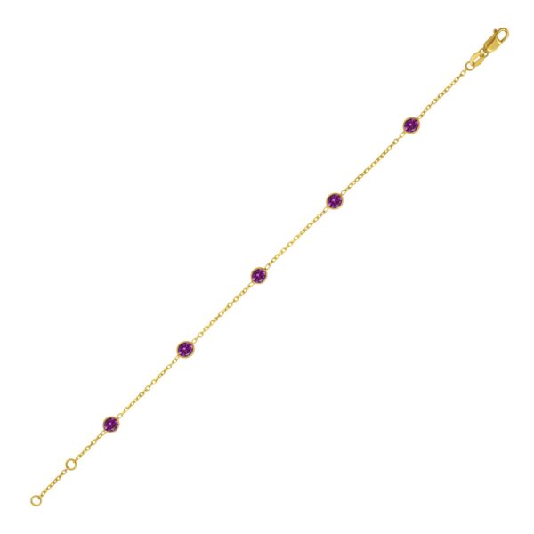 14K Yellow Gold Pink Sapphire Station Bracelet