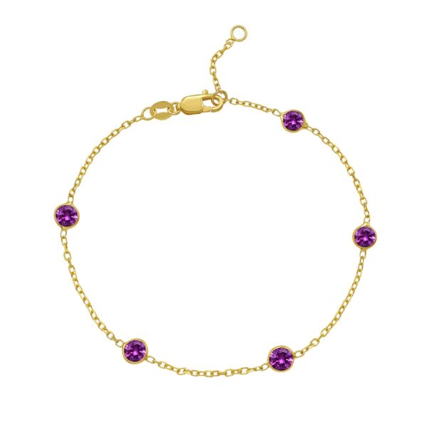 14K Yellow Gold Pink Sapphire Station Bracelet - alternate view 2
