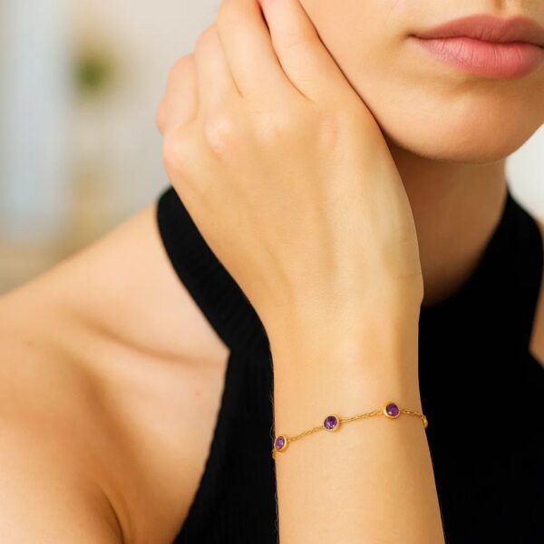 14K Yellow Gold Pink Sapphire Station Bracelet - alternate view 3