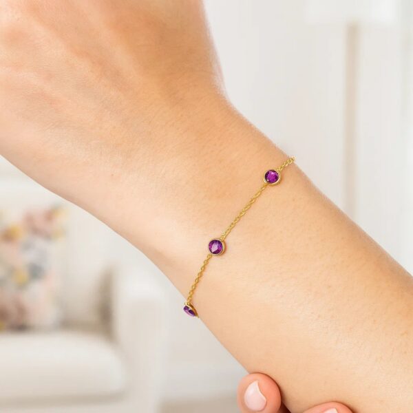 14K Yellow Gold Pink Sapphire Station Bracelet - alternate view 4