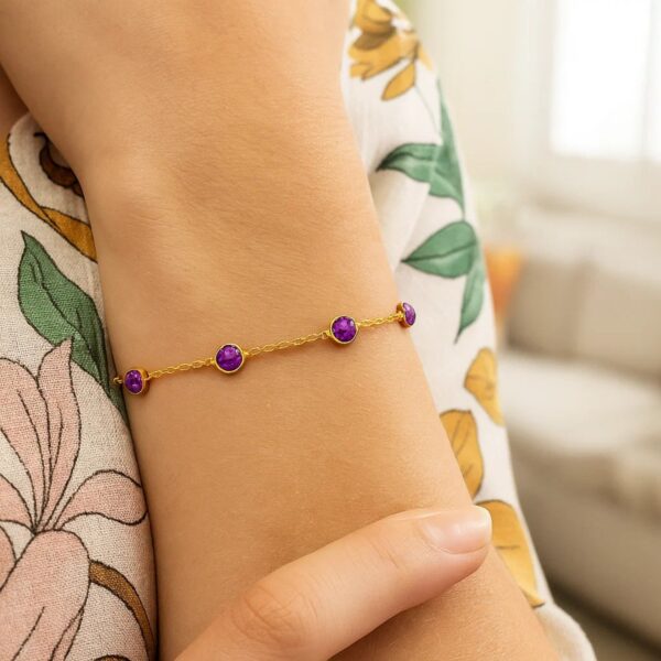 14K Yellow Gold Pink Sapphire Station Bracelet - alternate view 5