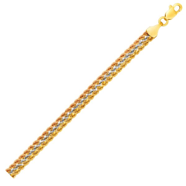 10k Tri-Toned Gold Multi-Strand Rope Chain Bracelet (6.35 mm) - Tri-Color Gold