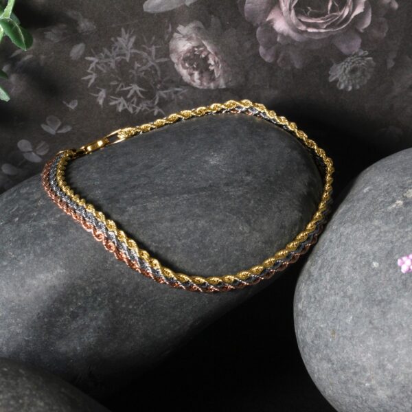 10k Tri-Toned Gold Multi-Strand Rope Chain Bracelet (6.35 mm) - Tri-Color Gold - alternate view 2