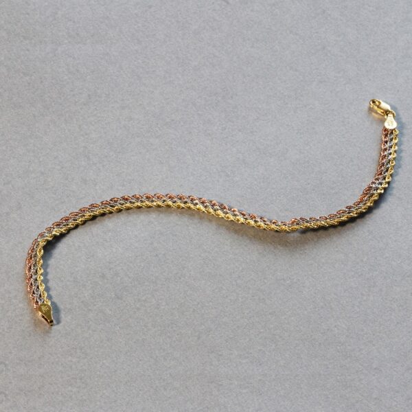 10k Tri-Toned Gold Multi-Strand Rope Chain Bracelet (6.35 mm) - Tri-Color Gold - alternate view 3