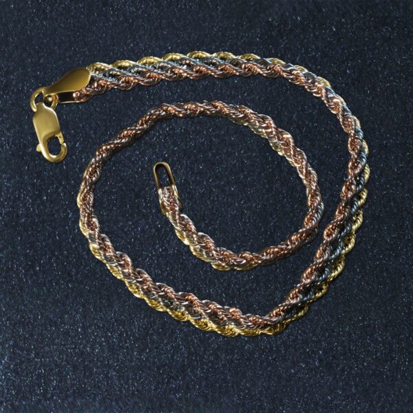 10k Tri-Toned Gold Multi-Strand Rope Chain Bracelet (6.35 mm) - Tri-Color Gold - alternate view 4