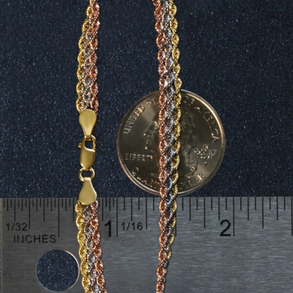 10k Tri-Toned Gold Multi-Strand Rope Chain Bracelet (6.35 mm) - Tri-Color Gold - alternate view 5