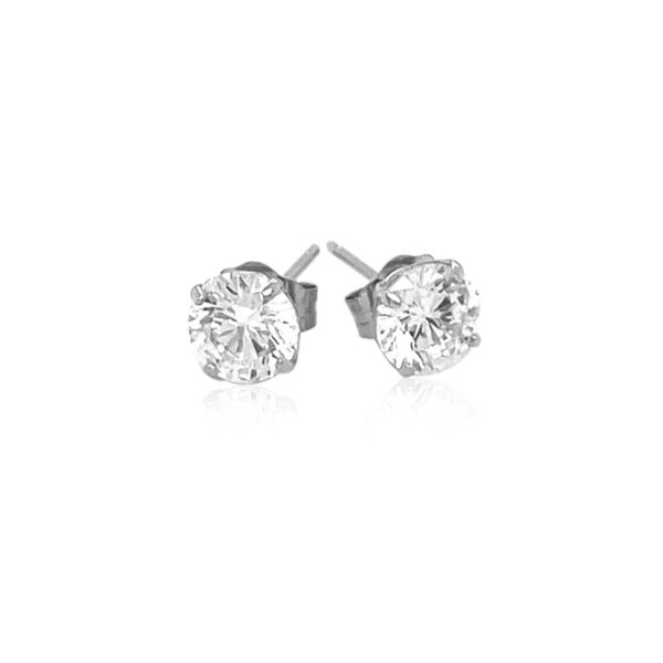 14k White Gold Stud Earrings with White Hue Faceted Cubic Zirconia(5mm) - alternate view 2