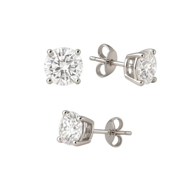 14k White Gold Stud Earrings with White Hue Faceted Cubic Zirconia(5mm) - alternate view 5