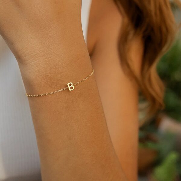 14K Yellow Gold Mini Initial B Bracelet - alternate view 5