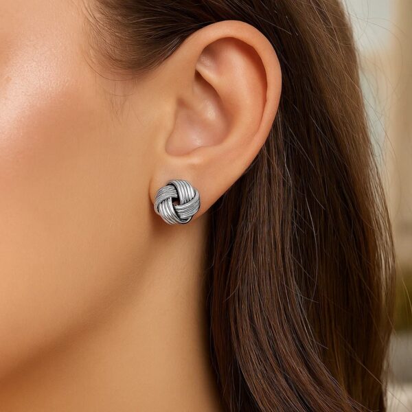 Sterling Silver Groove Textured Love Knot Earrings(14mm) - alternate view 2