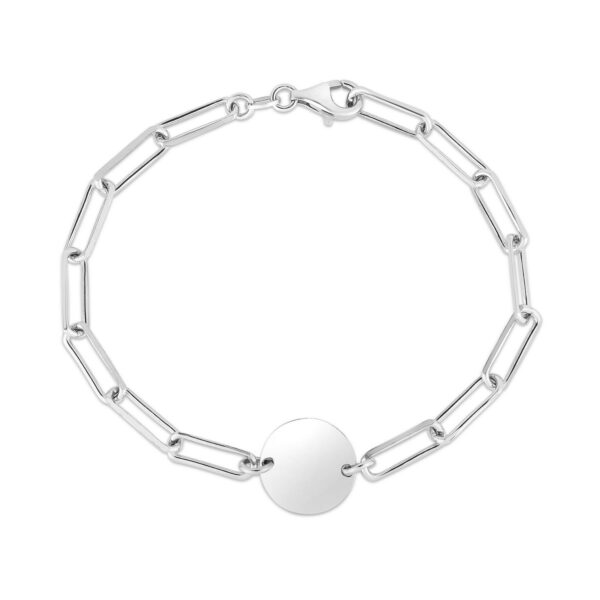 Sterling Silver Rhodium Plated Engravable Circle Paperclip Bracelet (2.10 mm) - alternate view 2