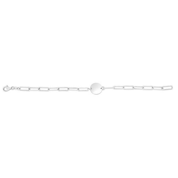 Sterling Silver Rhodium Plated Engravable Circle Paperclip Bracelet (2.10 mm) - alternate view 3