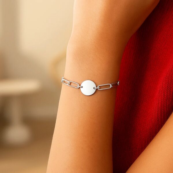 Sterling Silver Rhodium Plated Engravable Circle Paperclip Bracelet (2.10 mm) - alternate view 5