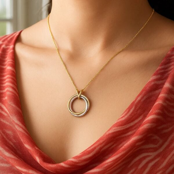 14K Tri Color Gold Interlocking Circle Pendant Necklace - Tri-Color Gold - alternate view 4