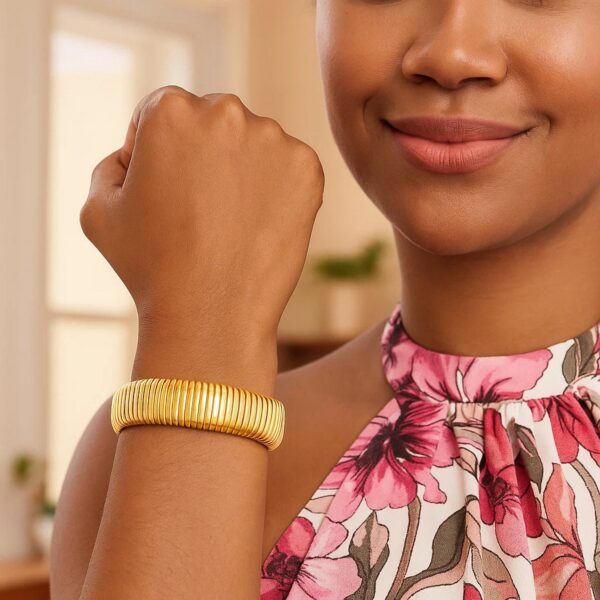 Sterling Silver Yellow Gold Plated Thick Tubogas Bracelet (16.00 mm) - alternate view 4