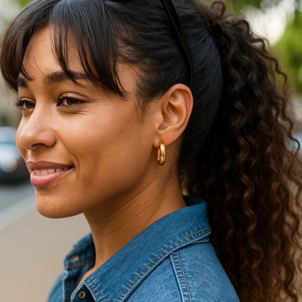 Sterling Silver Yellow Gold Plated Round Hoop Earrings - alternate view 3