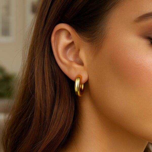 Sterling Silver Yellow Gold Plated Round Hoop Earrings - alternate view 4