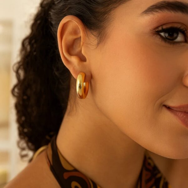 Sterling Silver Yellow Gold Plated Round Hoop Earrings - alternate view 5