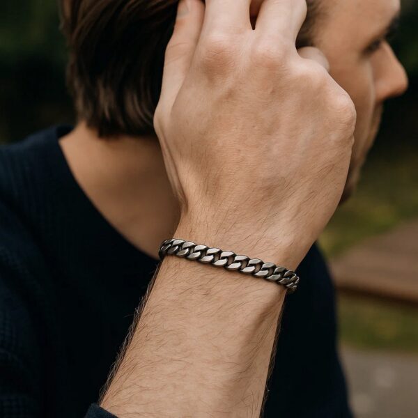 Sterling Silver Gunmetal Finish Miami Cuban Link Bracelet (7.00 mm) - alternate view 2
