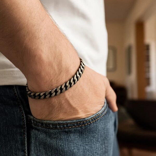 Sterling Silver Gunmetal Finish Miami Cuban Link Bracelet (7.00 mm) - alternate view 3
