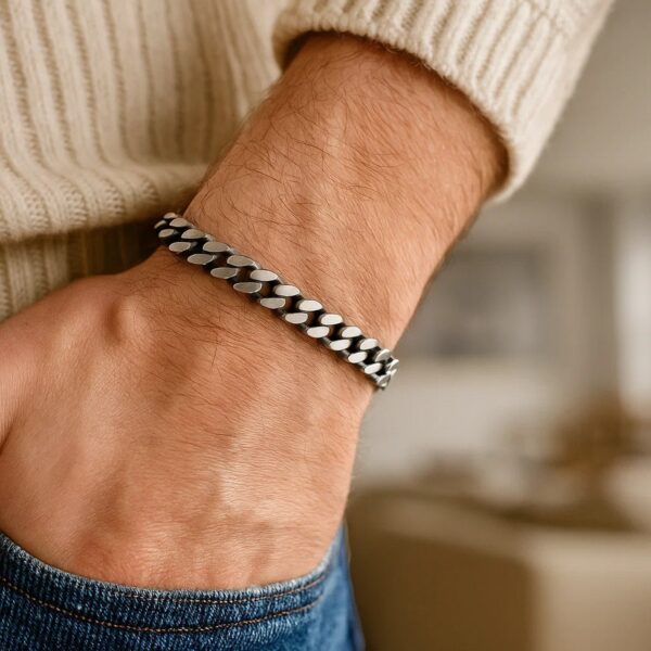 Sterling Silver Gunmetal Finish Miami Cuban Link Bracelet (7.00 mm) - alternate view 4