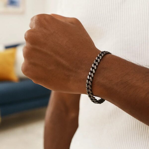 Sterling Silver Gunmetal Finish Miami Cuban Link Bracelet (7.00 mm) - alternate view 5