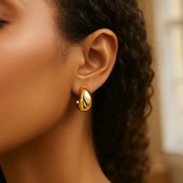 Sterling Silver Yellow Gold Plated Twisted Puff C Hoop Earrings - alternate view 3