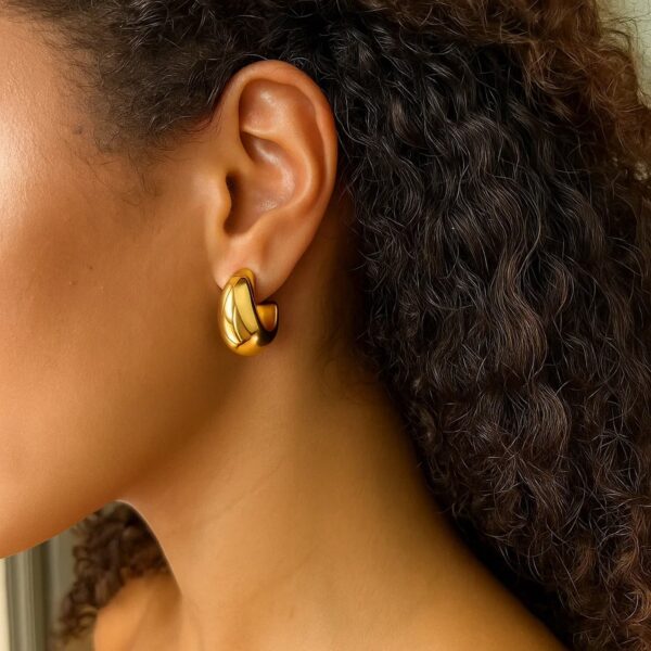 Sterling Silver Yellow Gold Plated Twisted Puff C Hoop Earrings - alternate view 4