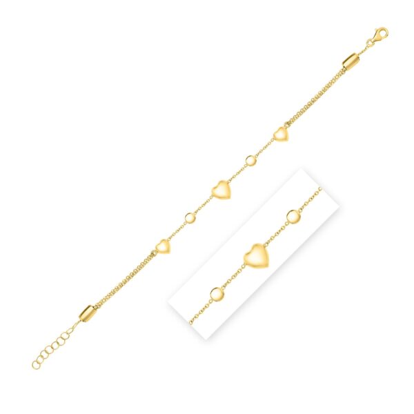 14k Yellow Gold Puff Heart Adjustable Anklet - alternate view 2