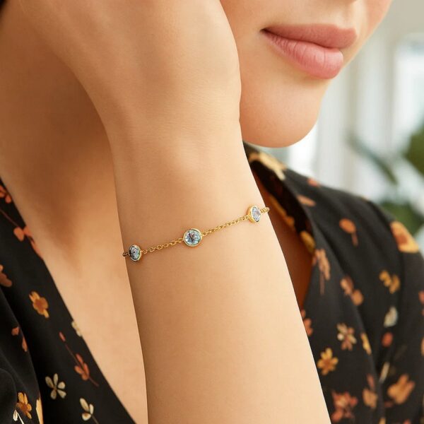 14K Yellow Gold Aqua Station Bracelet - alternate view 3