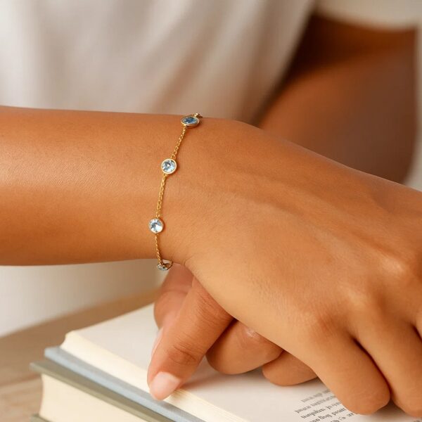 14K Yellow Gold Aqua Station Bracelet - alternate view 4