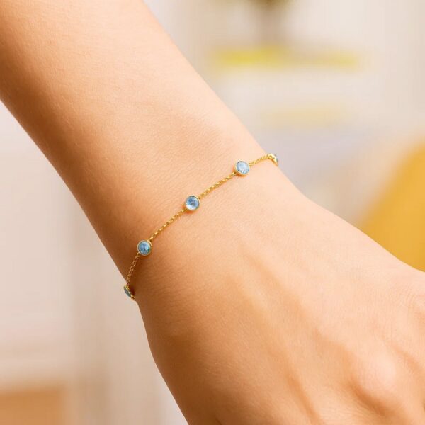 14K Yellow Gold Aqua Station Bracelet - alternate view 5