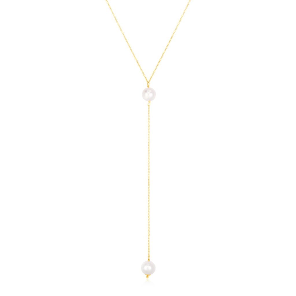 14k Yellow Gold Lariat Necklace with Pearls