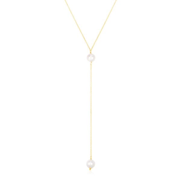 14k Yellow Gold Lariat Necklace with Pearls