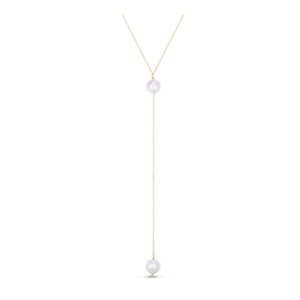 14k Yellow Gold Lariat Necklace with Pearls - alternate view 2
