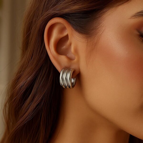 Sterling Silver Triple Row C Hoop Earrings - alternate view 3